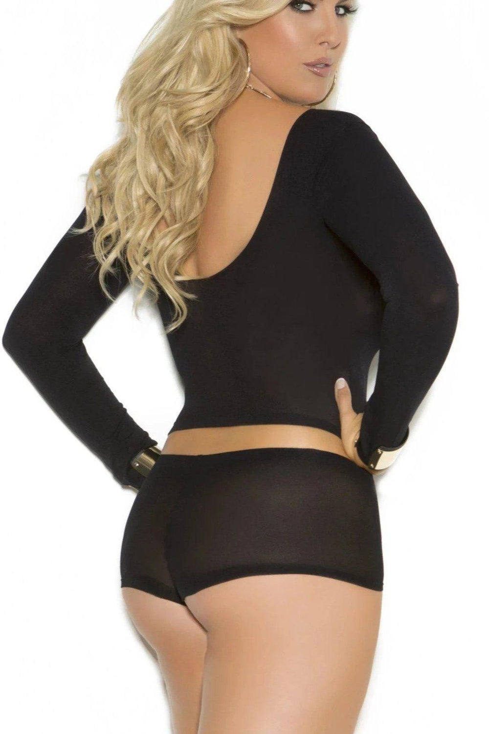 Plus Size Long Sleeve Cami with Matching Booty Shorts-Elegant Moments-SEXYSHOES.COM