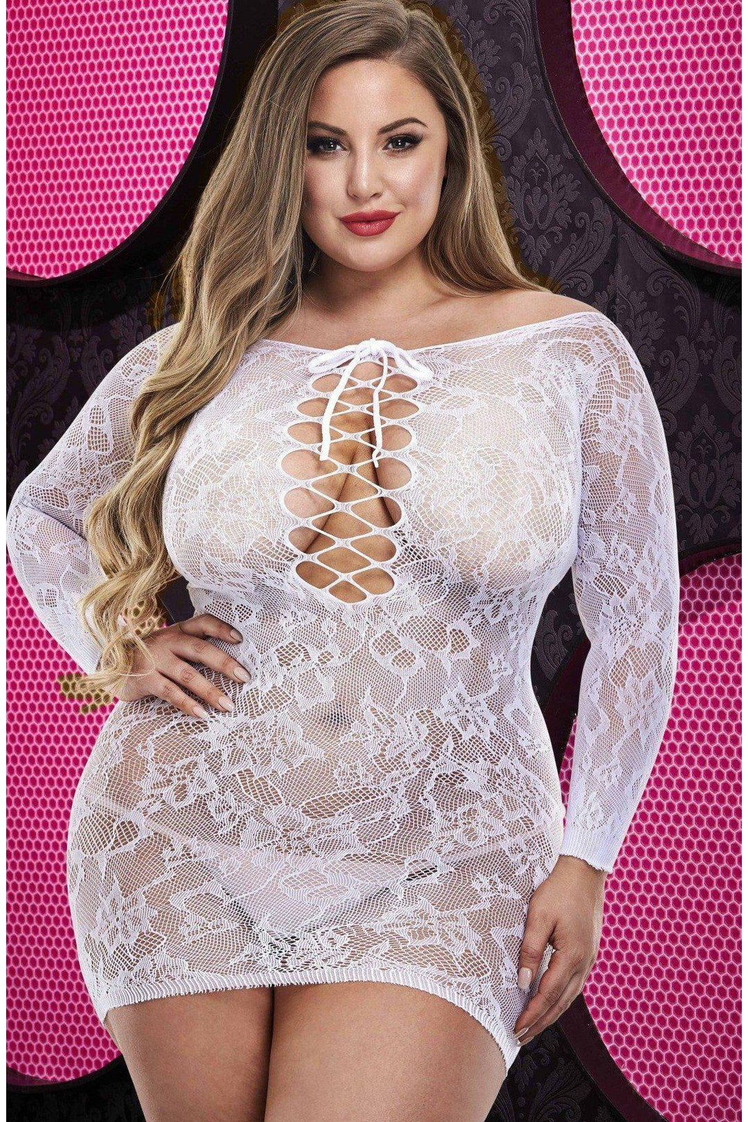 Lapdance Lingerie Plus Size Off the Shoulder Mini Dress in White  from SexyShoes.com