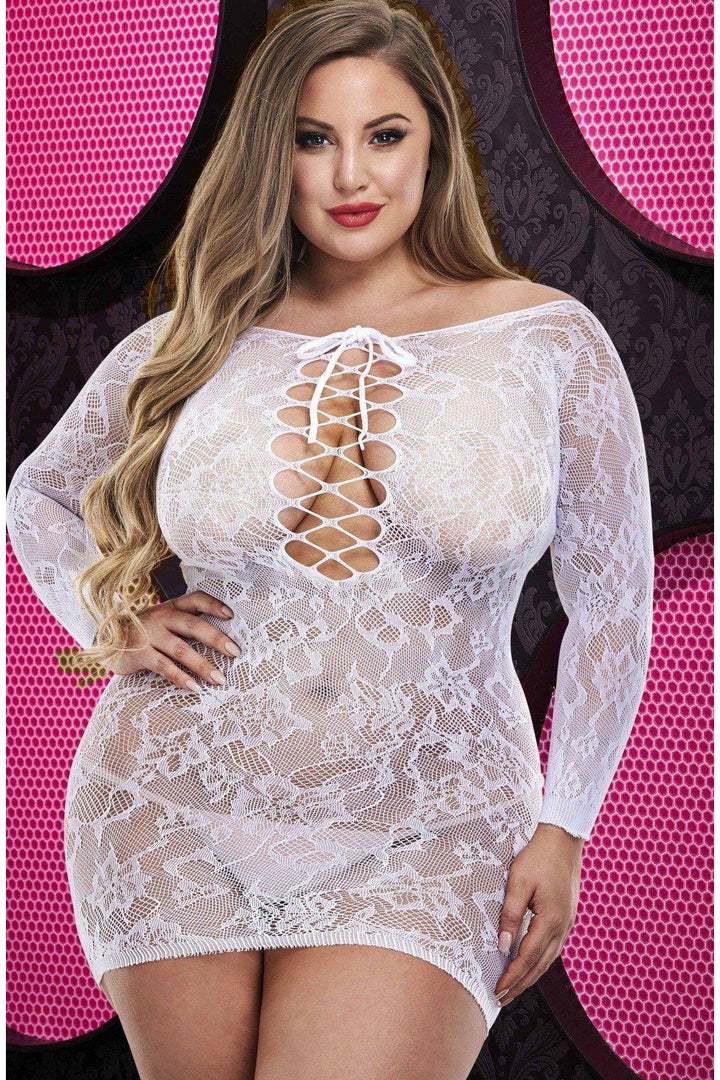 Plus Size Off the Shoulder Mini Dress-Stripper Dresses-Lapdance Lingerie-White-Q-SEXYSHOES.COM