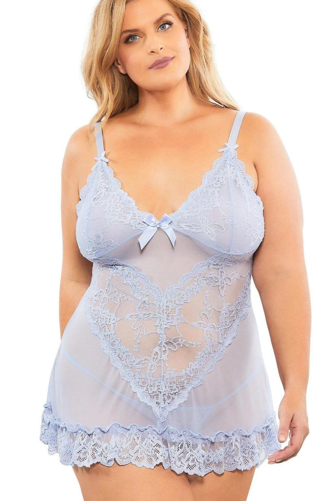 Oh La La Cheri Plus Size Soft Cup Babydoll With Lace Detail + G String in Default Title  from SexyShoes.com