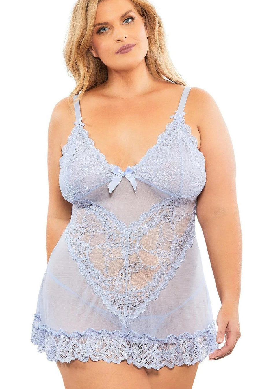 Oh La La Cheri Plus Size Soft Cup Babydoll With Lace Detail + G String in Default Title  from SexyShoes.com