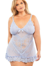 Plus Size Soft Cup Babydoll With Lace Detail + G-String