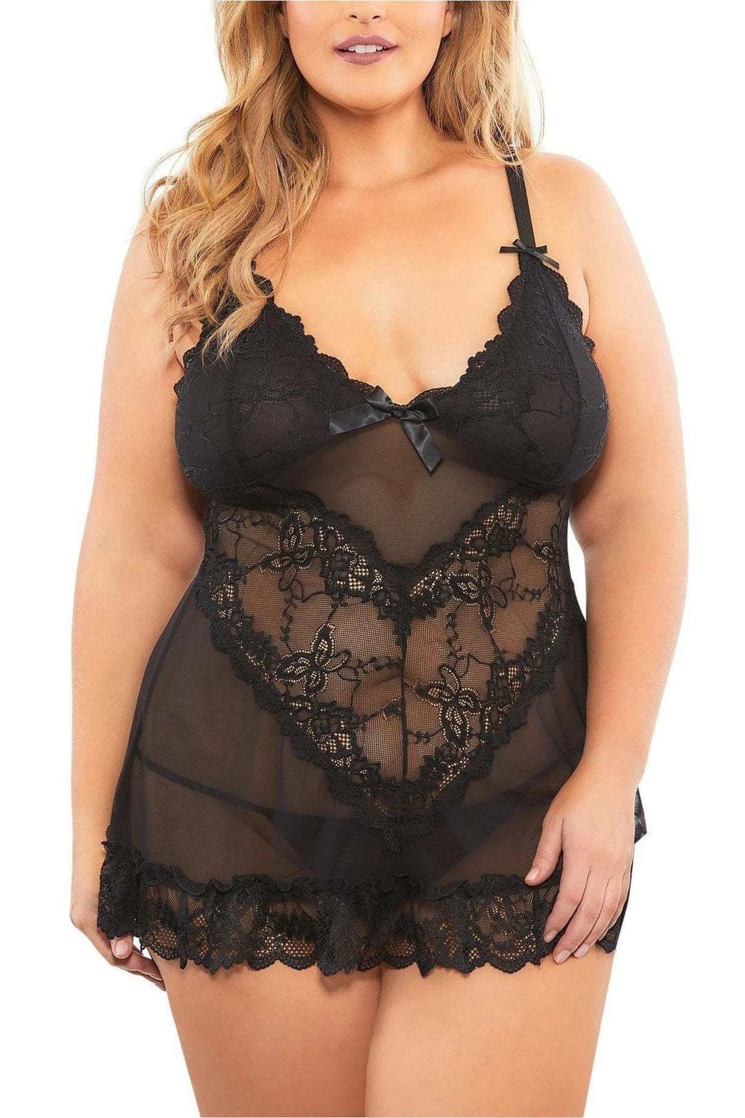 Plus Size Soft Cup Lacey Babydoll With Bows And G-String-Oh La La Cheri-SEXYSHOES.COM