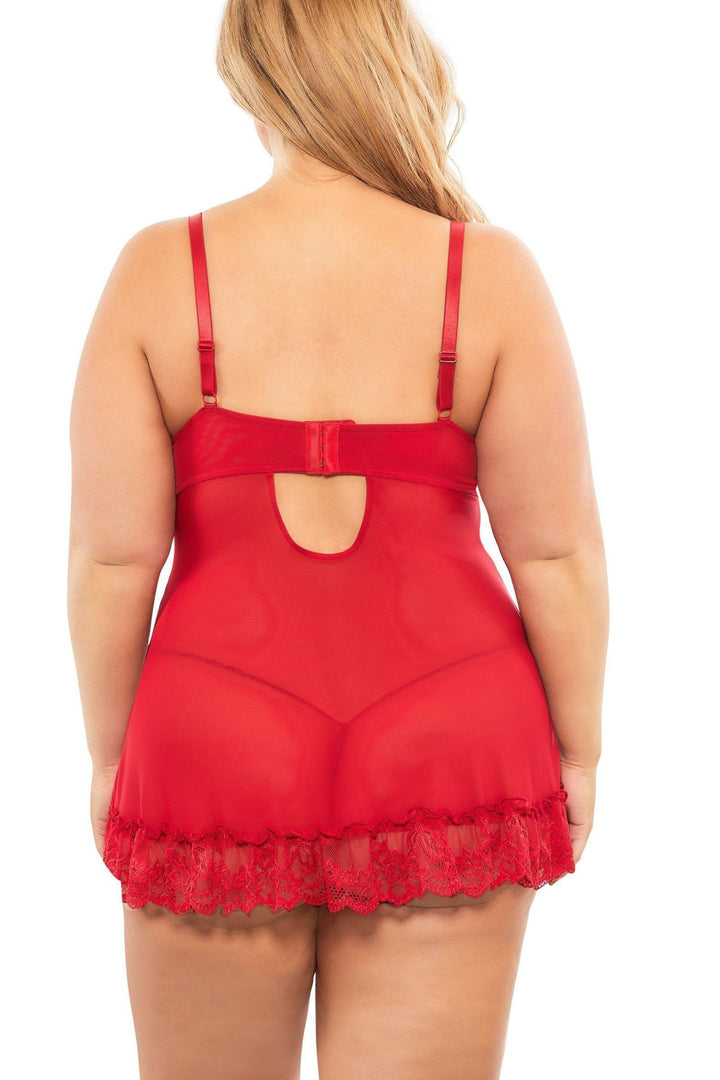 Plus Size Soft Cup Lacey Babydoll With Bows And G-String-Oh La La Cheri-SEXYSHOES.COM