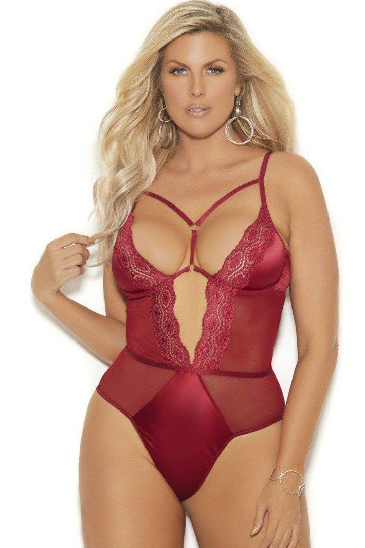 Plus Size Strappy Front Underwire Teddy-Plus Teddy-Elegant Moments-SEXYSHOES.COM