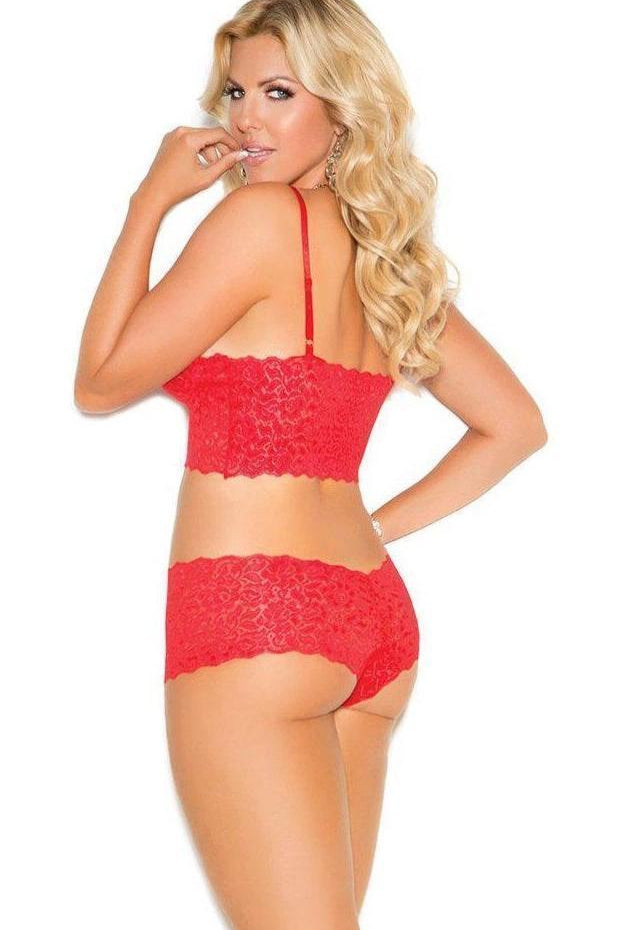 Elegant Moments Plus Size Stretch Lace Camisole With Satin Bows And Booty Shorts in Red 