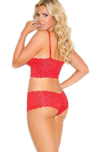 Elegant Moments Plus Size Stretch Lace Camisole With Satin Bows And Booty Shorts in Red 