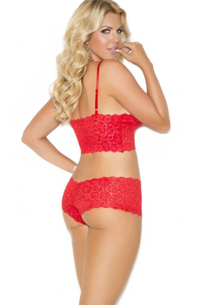 Elegant Moments Plus Size Stretch Lace Camisole With Satin Bows And Booty Shorts in Red 