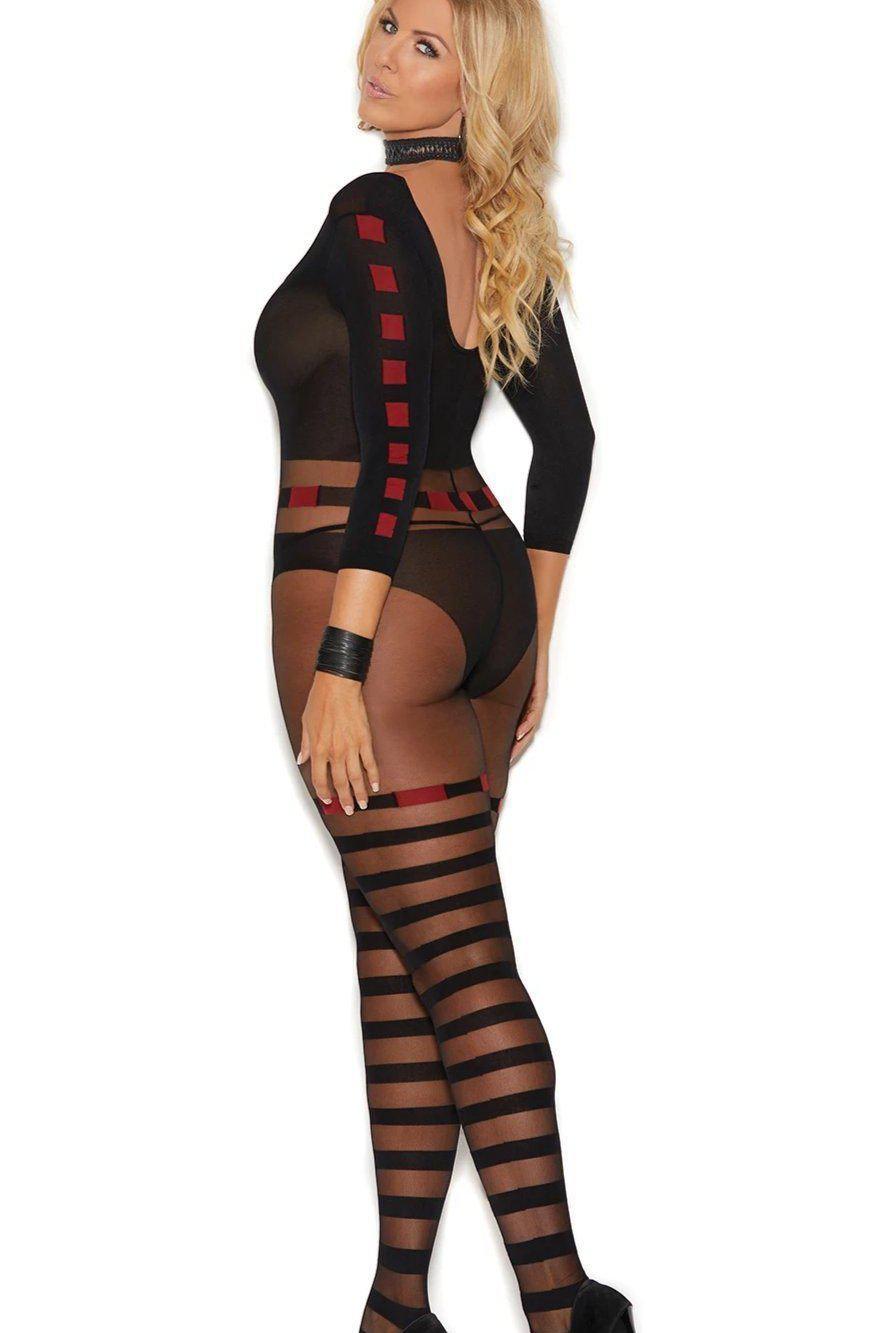 Plus Size Striped Bodystocking-Elegant Moments-SEXYSHOES.COM