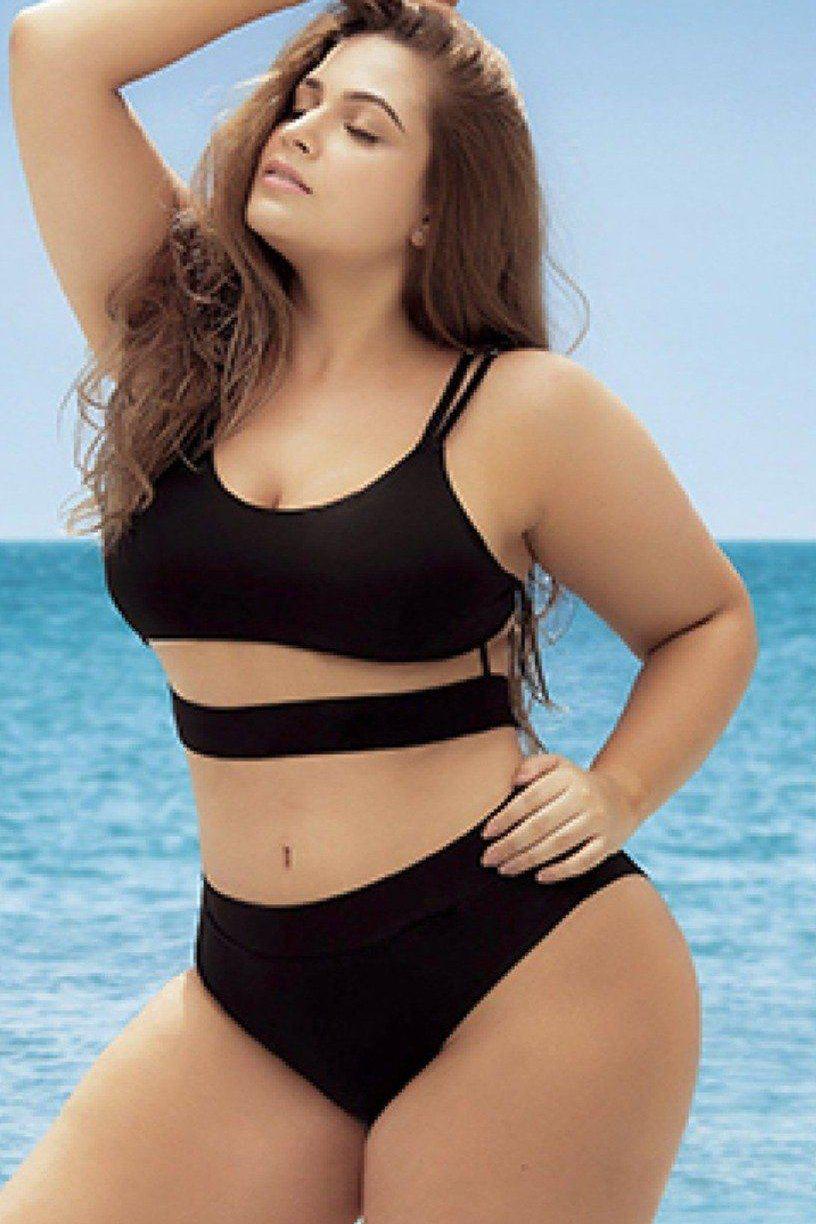 Plus Size Tank Suit with Underboob Cut Outs-Two Piece Swim-Mapale-SEXYSHOES.COM