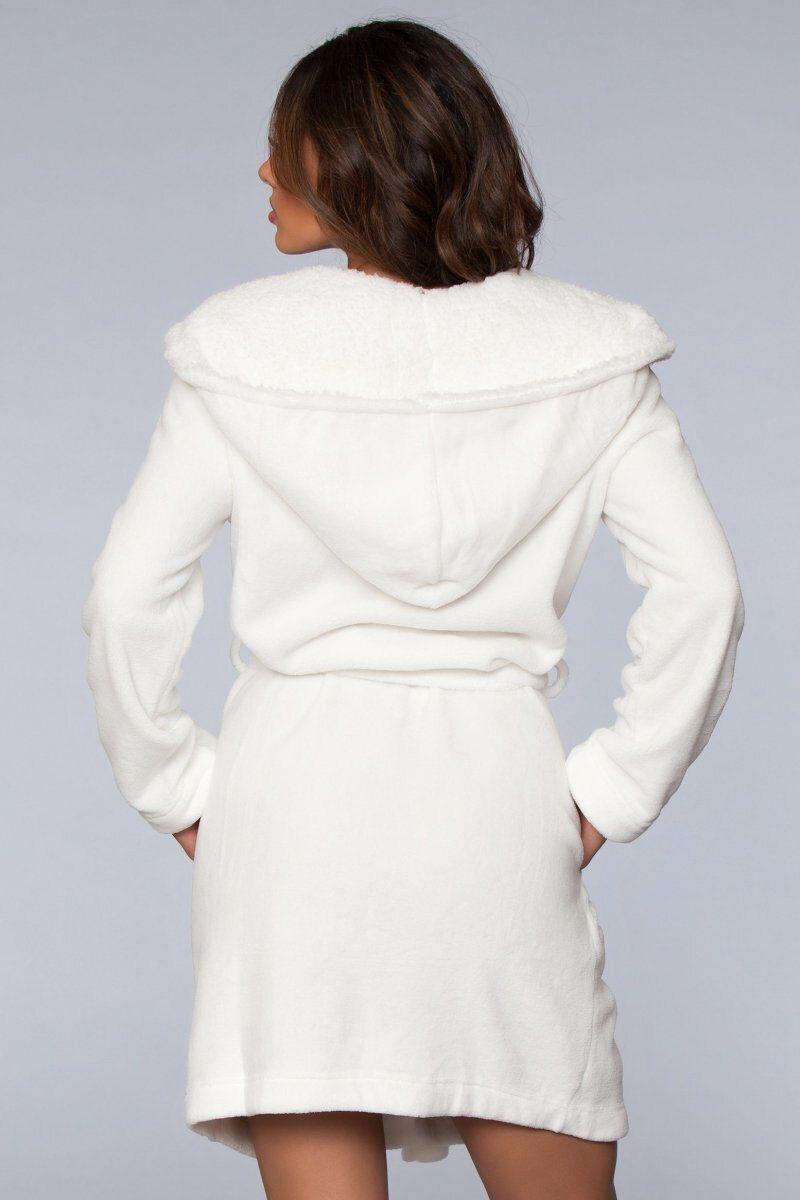 BeWicked Plush Fleece Hooded Robe in White 