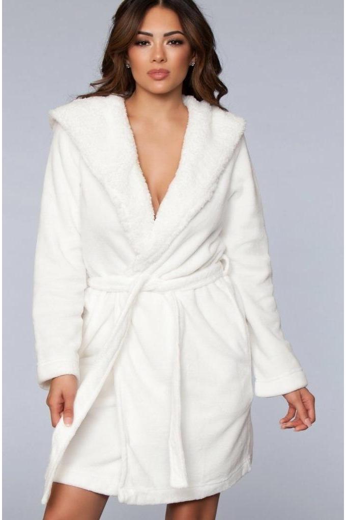 Plush Fleece Hooded Robe-Robes-BeWicked-White-S/M-SEXYSHOES.COM
