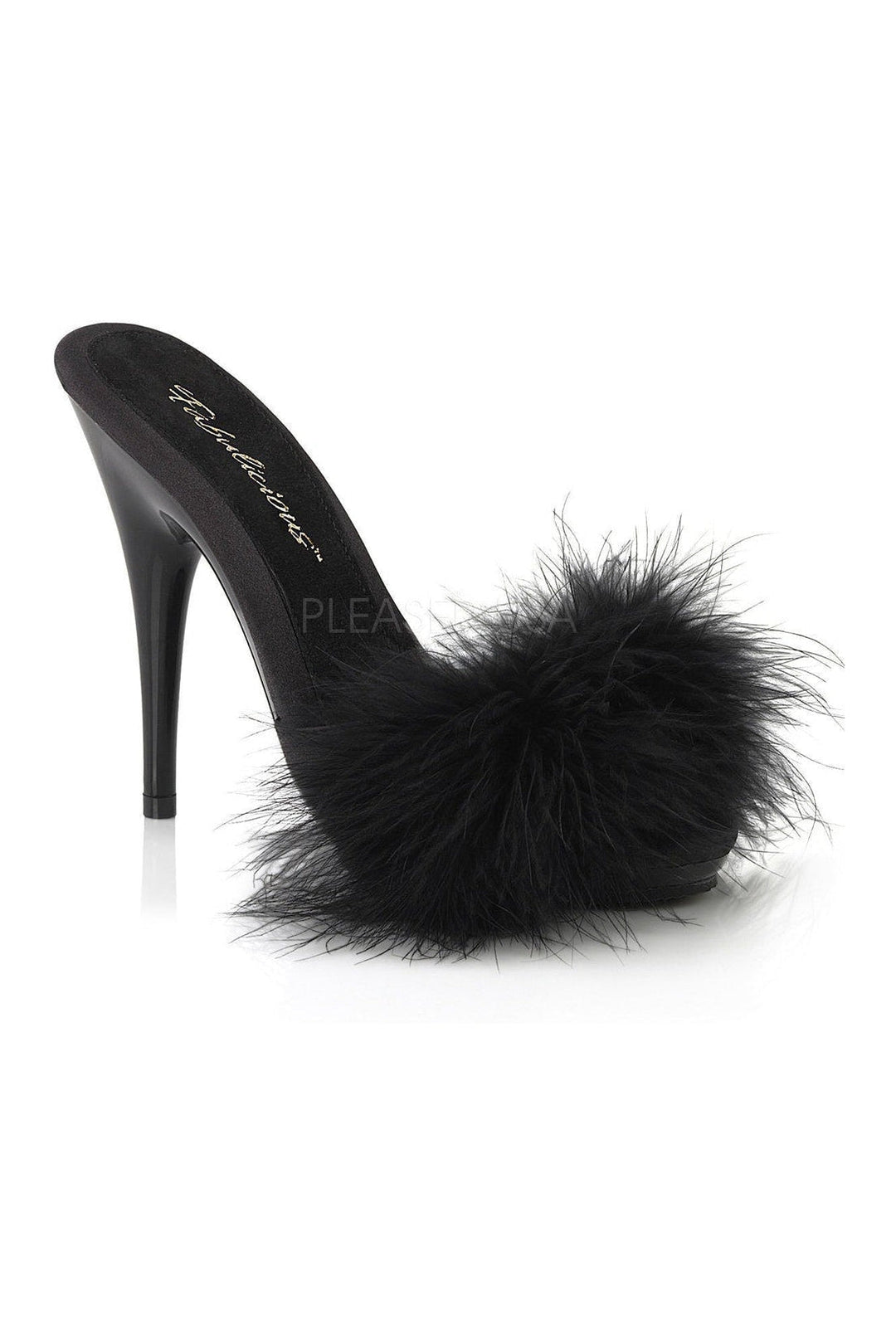Fabulicious POISE-501F Slide in Black Satin from SexyShoes.com