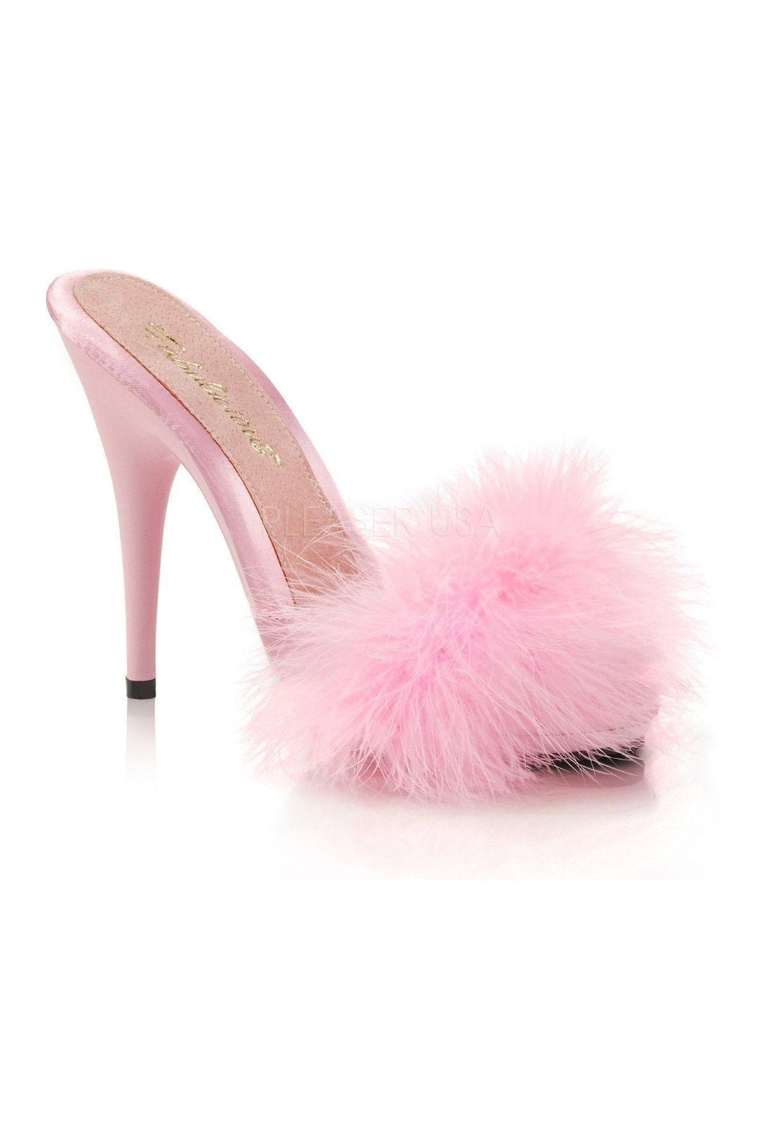 POISE-501F Slide | Pink Genuine Satin-Fabulicious-Pink-Slides-SEXYSHOES.COM