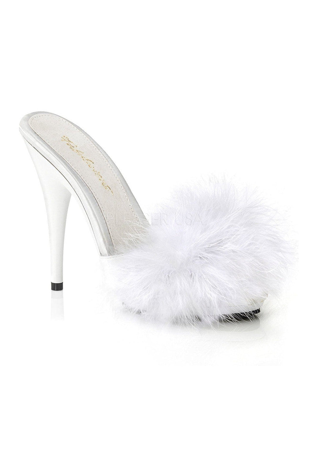 Fabulicious POISE-501F Slide in White Satin from SexyShoes.com