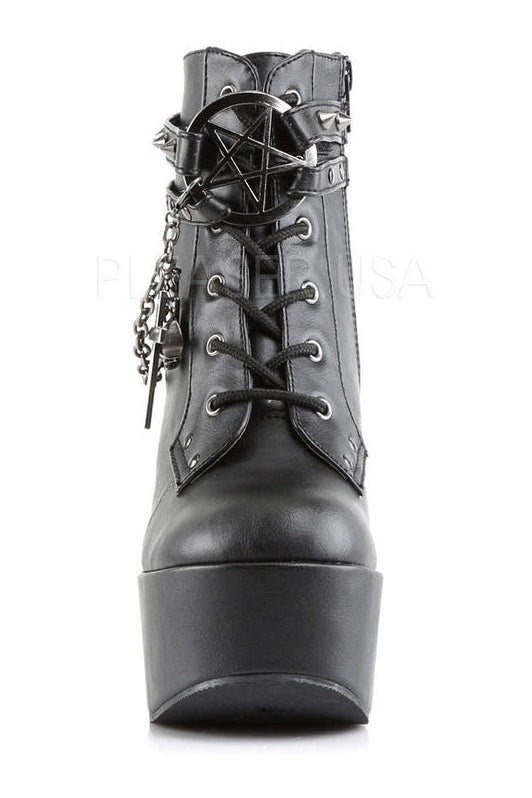 Demonia POISON-101  Wedge in Black Faux Leather