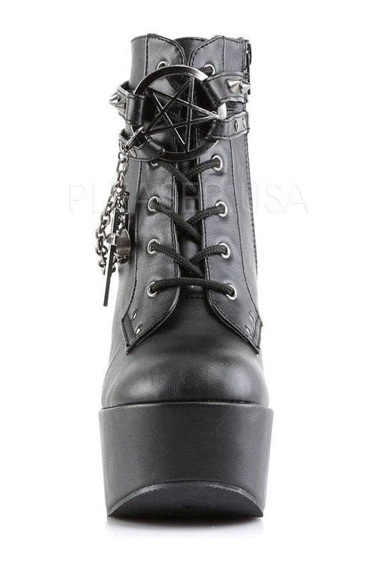 POISON-101 Demonia Wedge | Black Faux Leather-Demonia-Ankle Boots-SEXYSHOES.COM