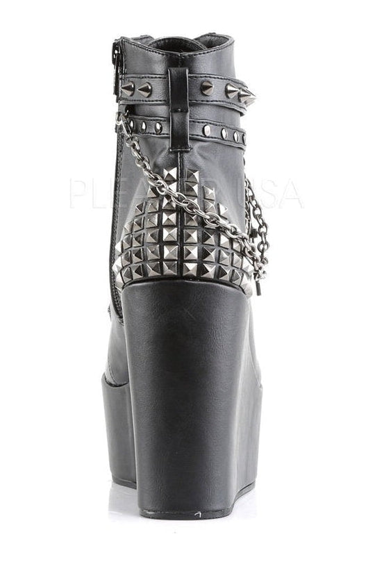 POISON-101 Demonia Wedge | Black Faux Leather-Demonia-Ankle Boots-SEXYSHOES.COM