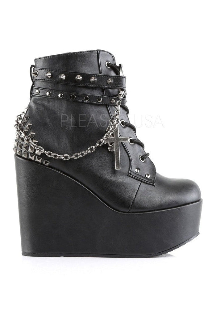 Demonia POISON-101  Wedge in Black Faux Leather