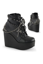 POISON-101 Demonia Wedge | Black Faux Leather