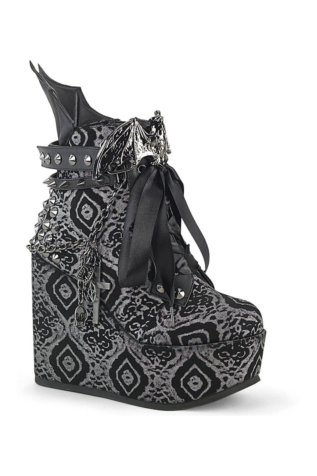 POISON-107 Ankle Boot | Blk-Silver Faux Nubuck Leather Faux Leather-Ankle Boots-Demonia-SEXYSHOES.COM