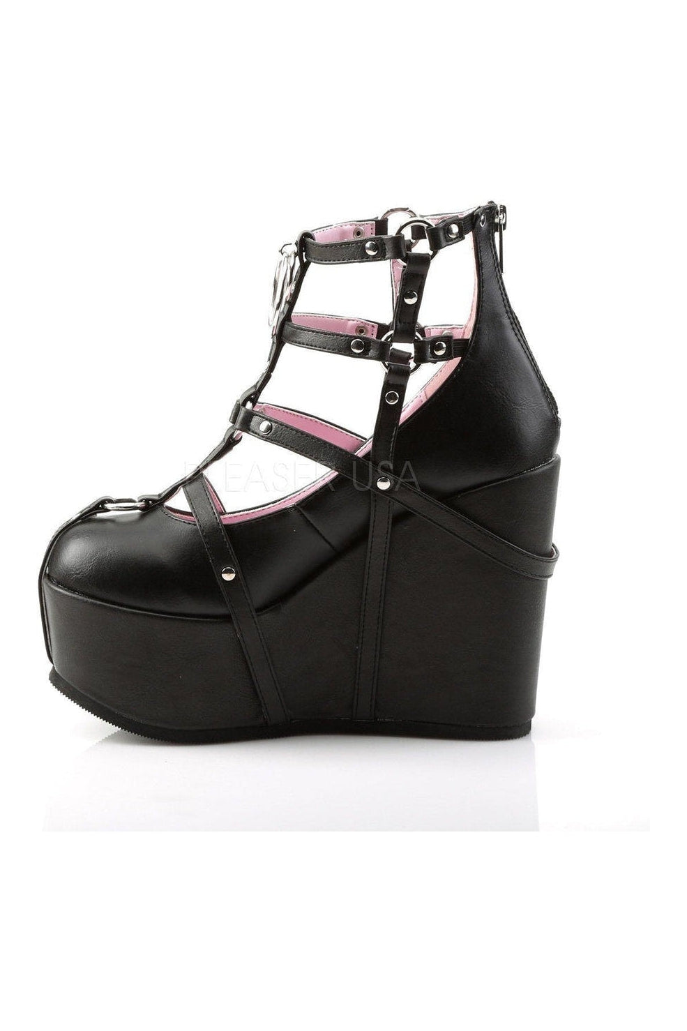 Demonia POISON-25-1  Wedge in Black Faux Leather