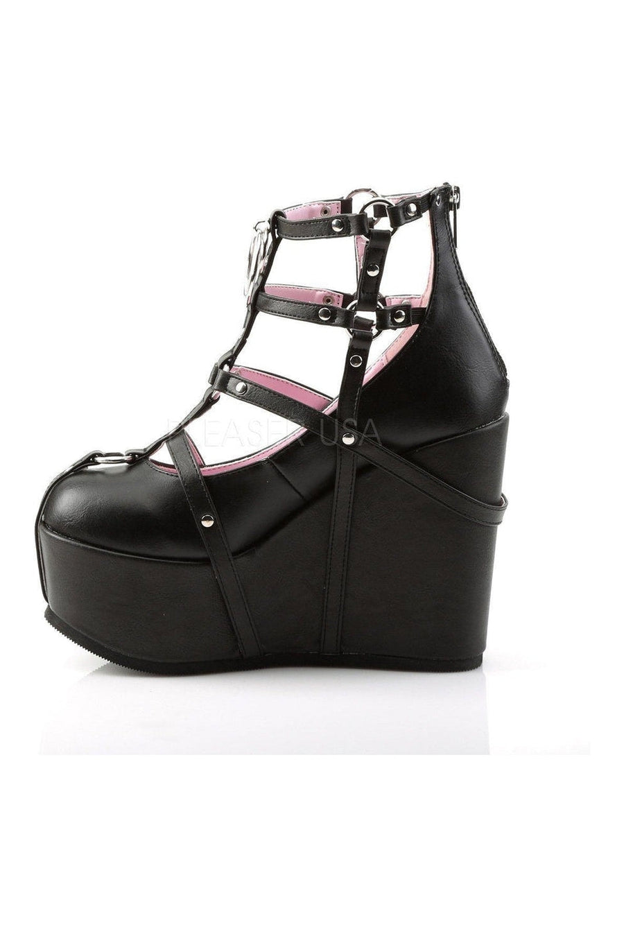 Demonia POISON-25-1  Wedge in Black Faux Leather