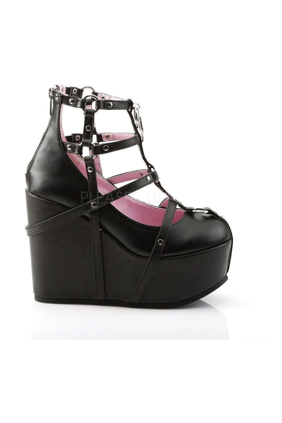 Demonia POISON-25-1  Wedge in Black Faux Leather