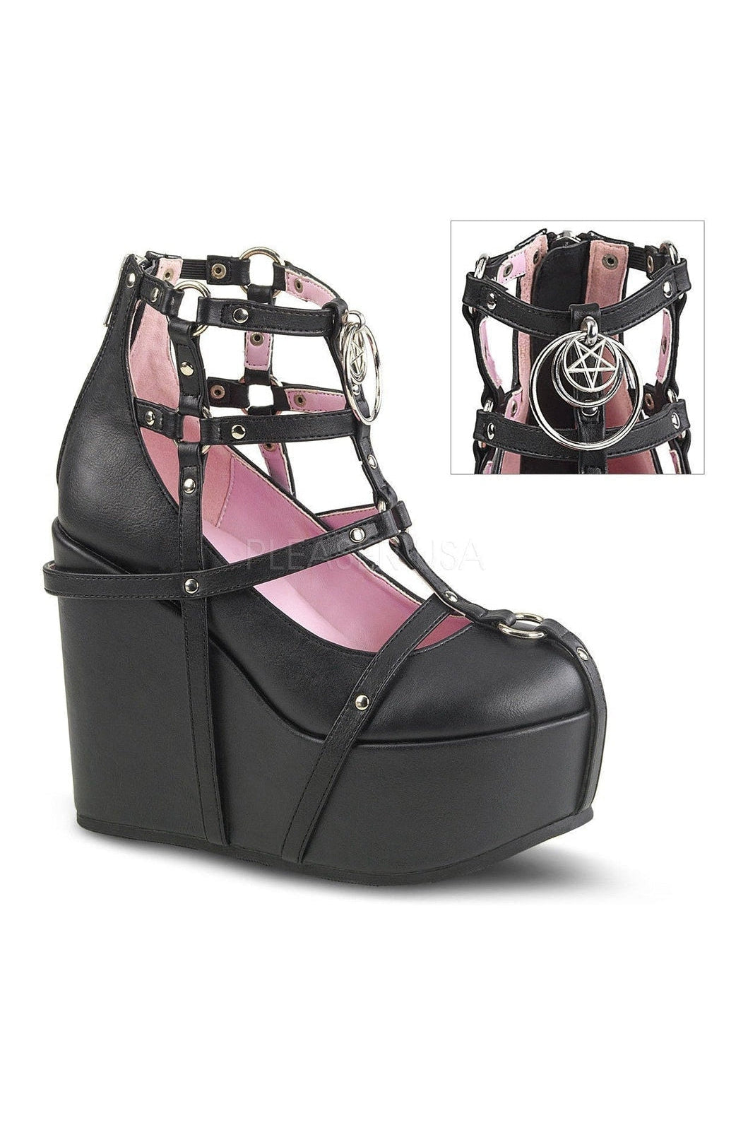 POISON-25-1 Demonia Wedge | Black Faux Leather-Demonia-Black-Wedges-SEXYSHOES.COM