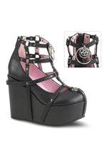 POISON-25-1 Demonia Wedge | Black Faux Leather