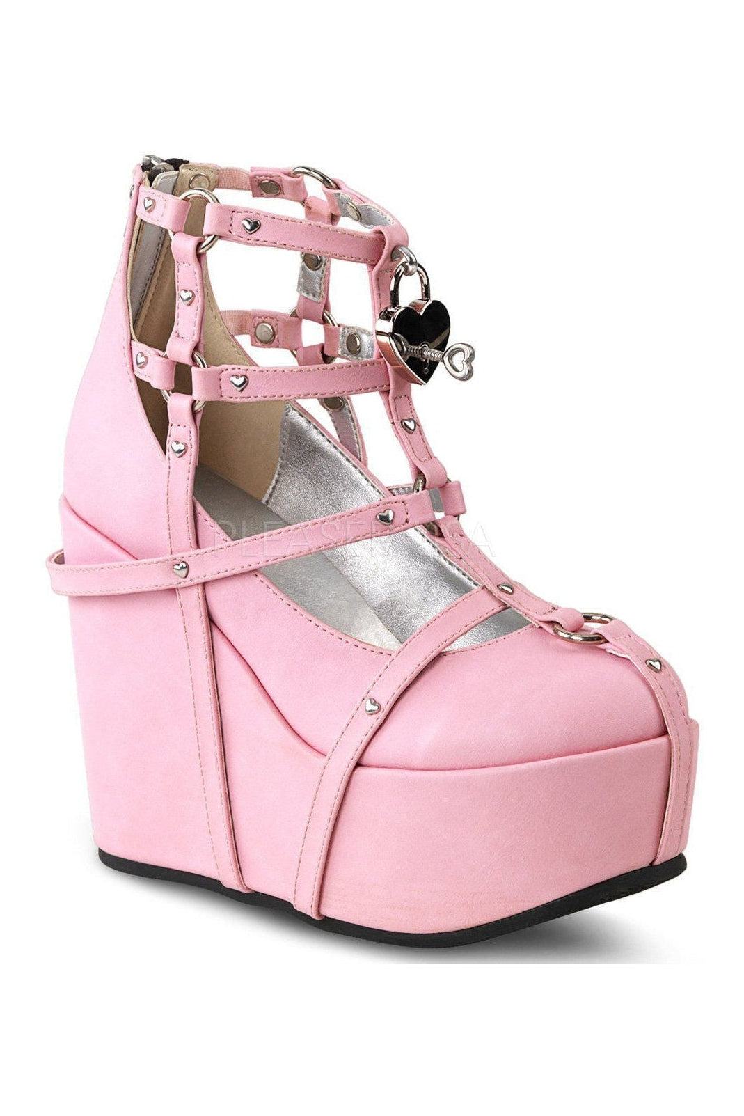POISON-25-2 Demonia Wedge | Pink Faux Leather-Demonia-Pink-Wedges-SEXYSHOES.COM
