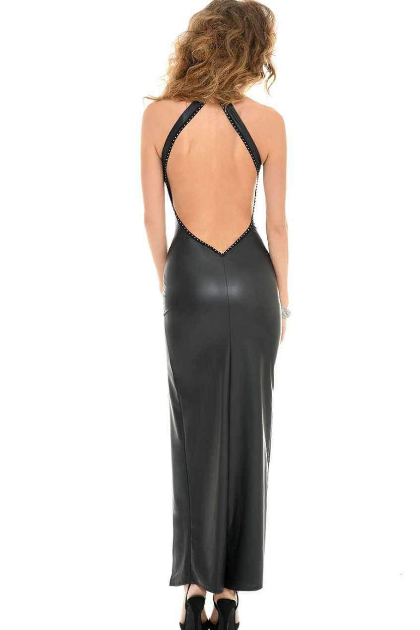 Patrice Catanzaro Poussycat Edgy Long Dress in Black Wetlook