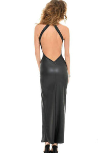 Patrice Catanzaro Poussycat Edgy Long Dress in Black Wetlook