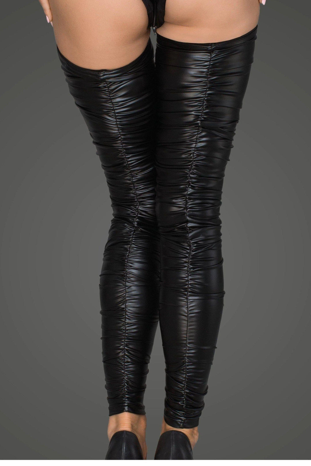 Noir Handmade Powerwetlook Crinkled High Stockings in Black 