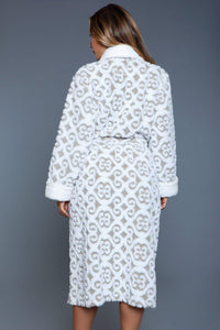 BeWicked Printed Long Flannel Robe in White 