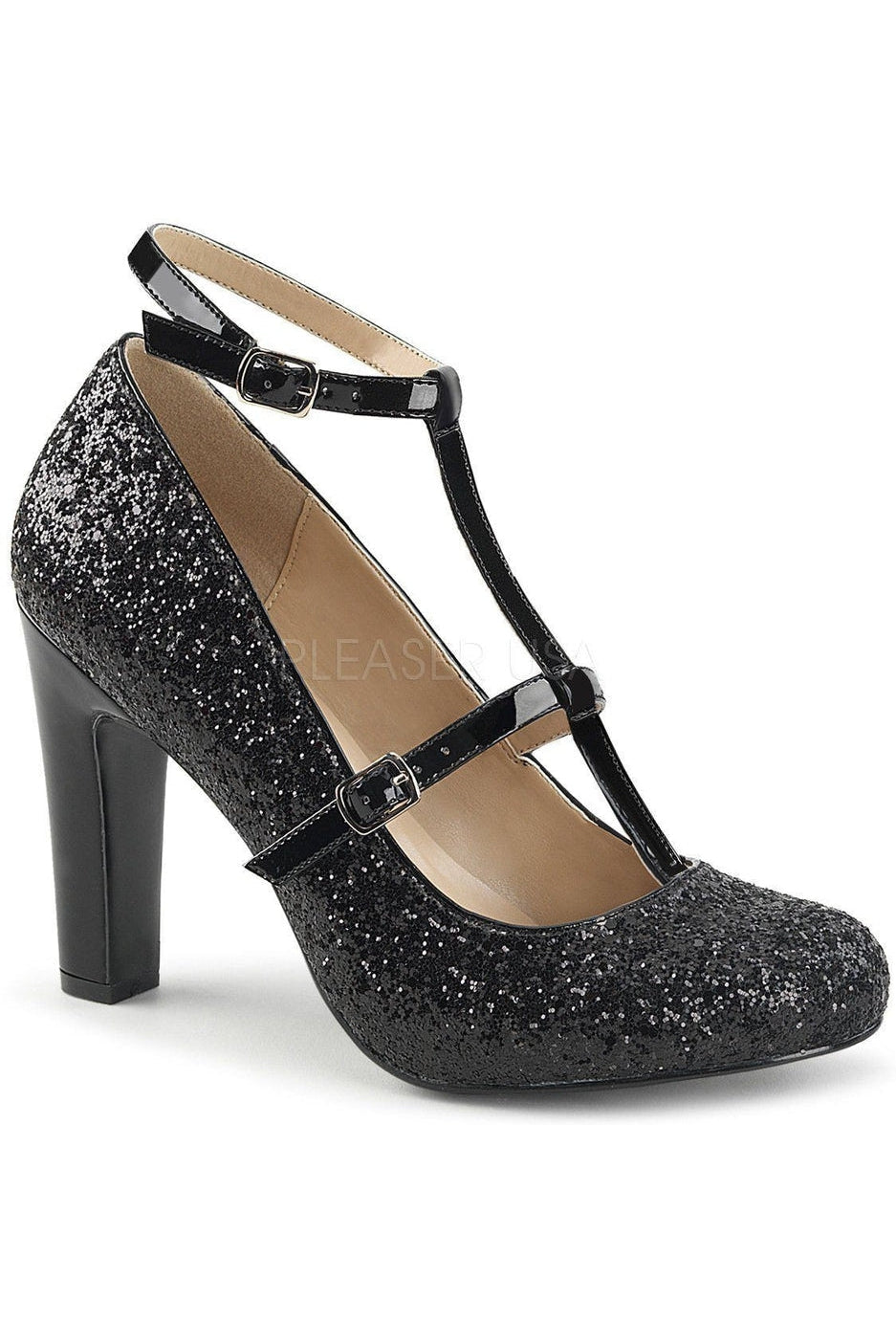 Pleaser Pink Label QUEEN-01 Pump in Black Glitter from SexyShoes.com