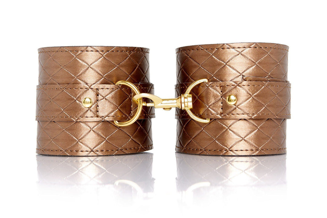 Quilted Embossed Infatuation Ankle Cuffs-Cuffs + Chokers-X-Play-Gold-O/S-SEXYSHOES.COM