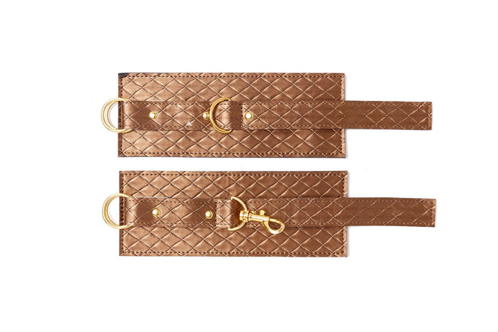 Quilted Embossed Longing Wrist Cuffs-Cuffs + Chokers-X-Play-Gold-O/S-SEXYSHOES.COM