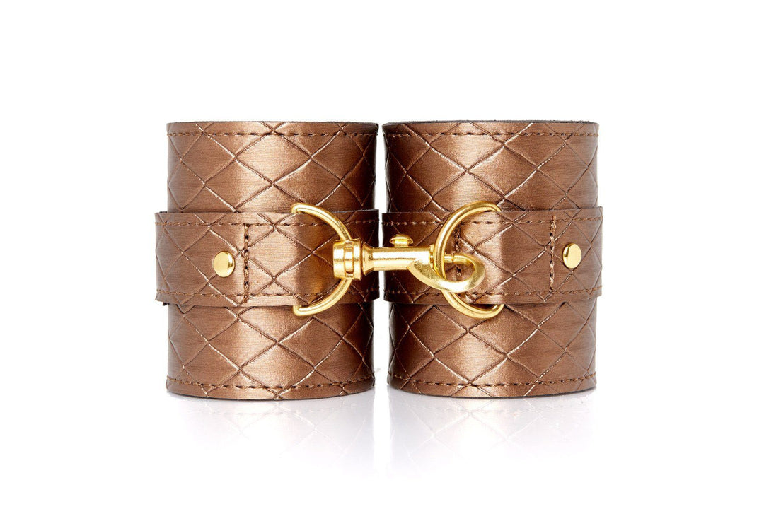 Quilted Embossed Longing Wrist Cuffs-Cuffs + Chokers-X-Play-Gold-O/S-SEXYSHOES.COM