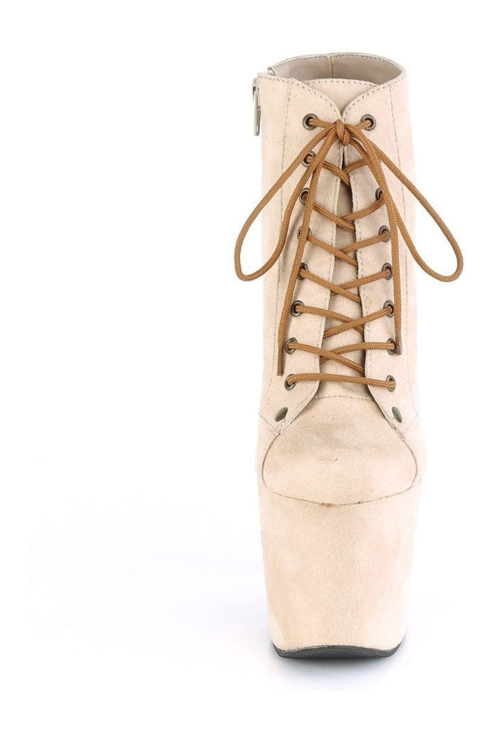 RADIANT-1005 Stripper Boot | Bone Faux Suede-Ankle Boots-Pleaser-SEXYSHOES.COM