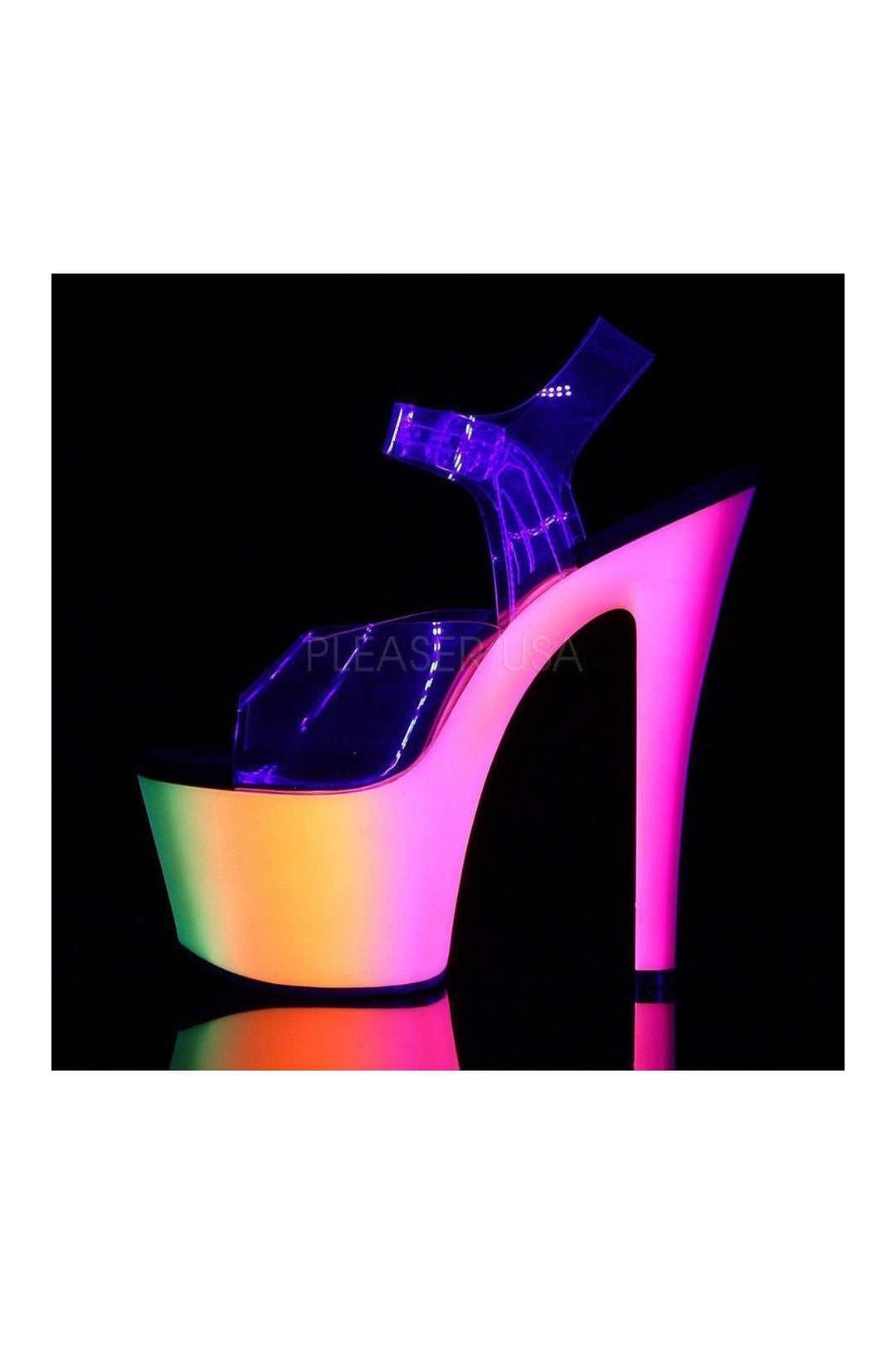 Pleaser RAINBOW-308UV Platform Sandal in Clear Vinyl