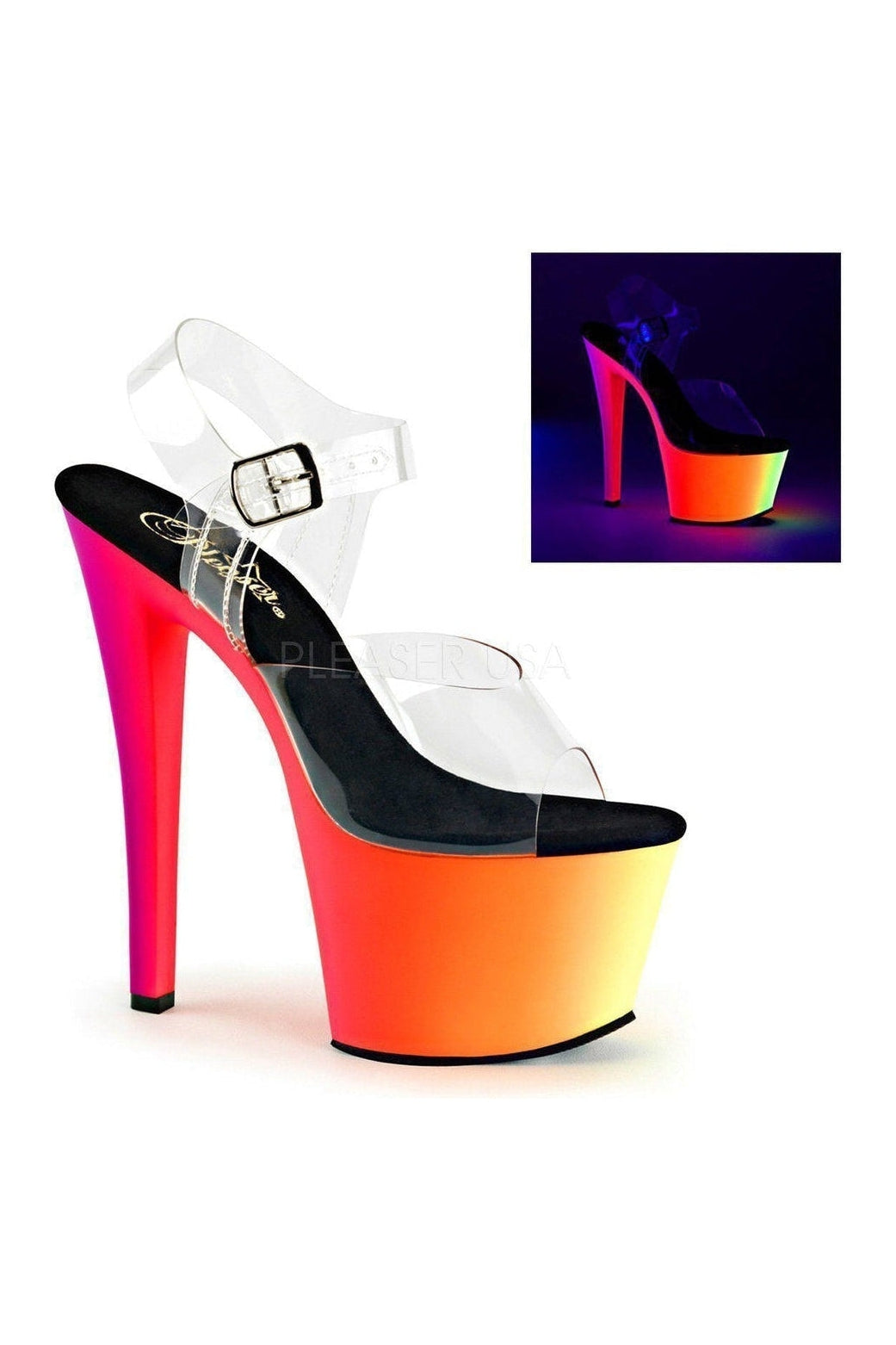 Pleaser RAINBOW-308UV Platform Sandal in Clear Vinyl from SexyShoes.com