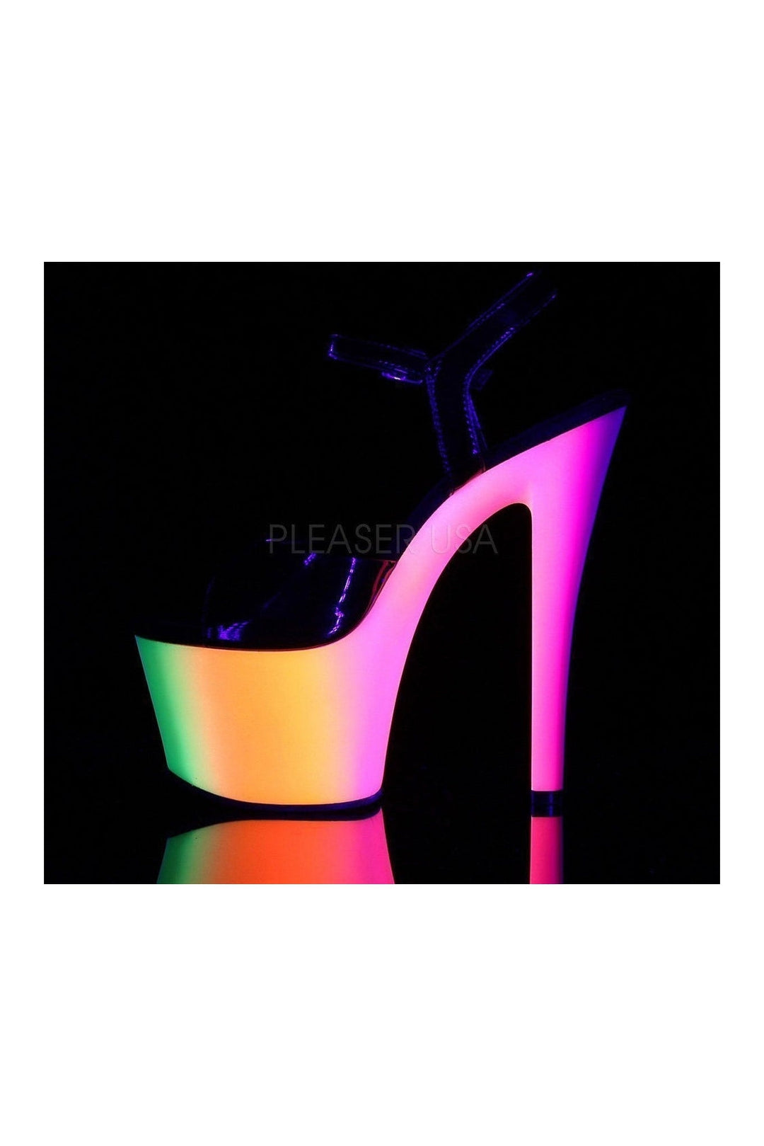 Pleaser RAINBOW-309UV Platform Sandal in Rainbow Patent