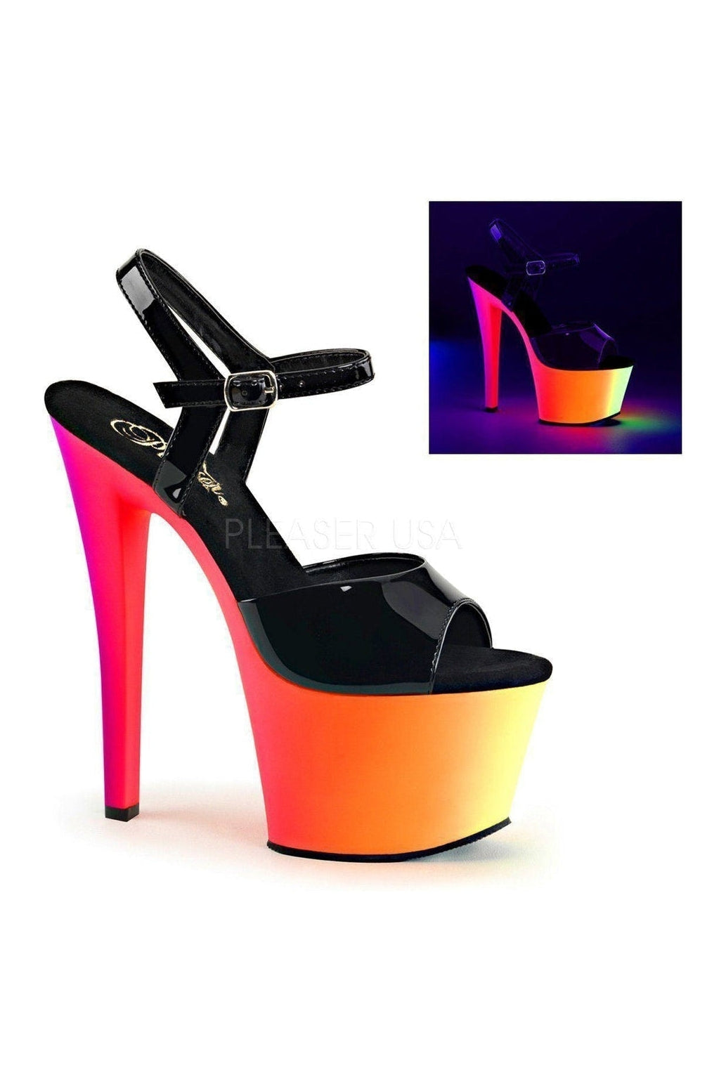 Pleaser RAINBOW-309UV Platform Sandal in Rainbow Patent from SexyShoes.com