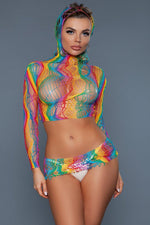 Rainbow Net Hooded Top and Skirt Set