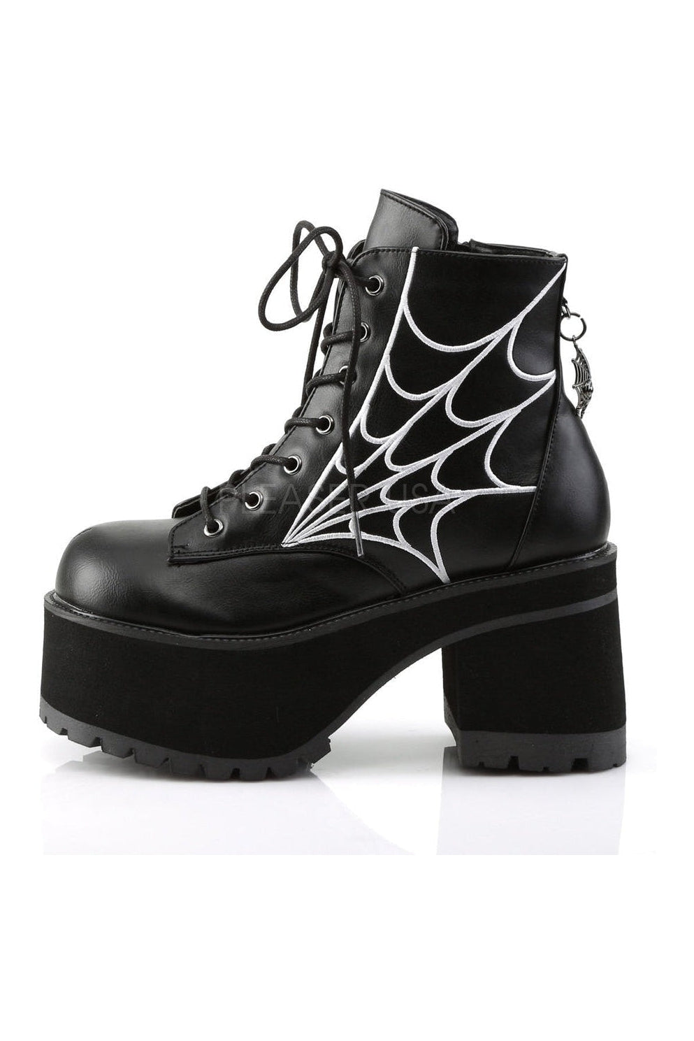 RANGER-105 Demonia Ankle Boot | Black Faux Leather-Demonia-Ankle Boots-SEXYSHOES.COM