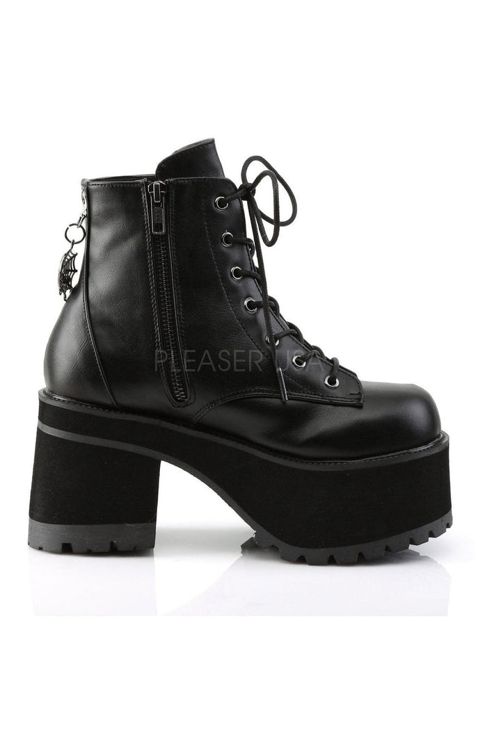 RANGER-105 Demonia Ankle Boot | Black Faux Leather-Demonia-Ankle Boots-SEXYSHOES.COM