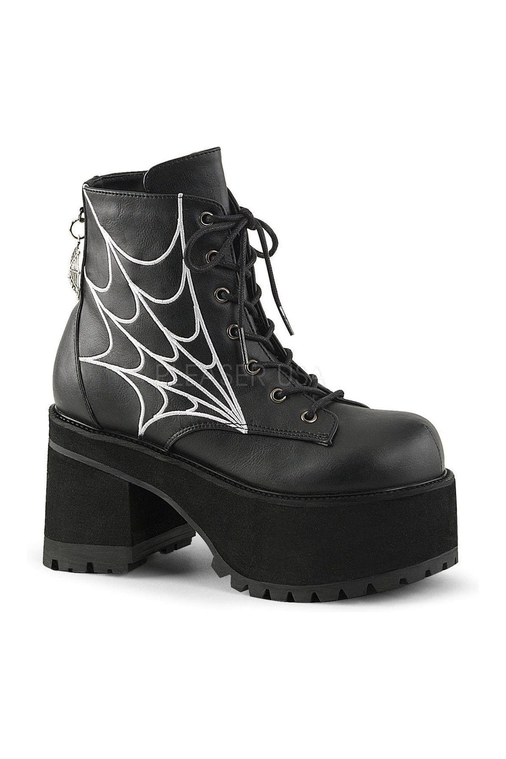 RANGER-105 Demonia Ankle Boot | Black Faux Leather-Demonia-Black-Ankle Boots-SEXYSHOES.COM