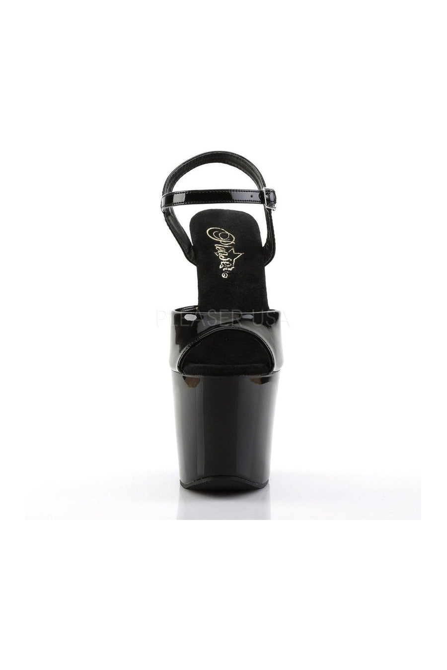Pleaser REVOLVER-709 Platform Sandal in Black Vinyl