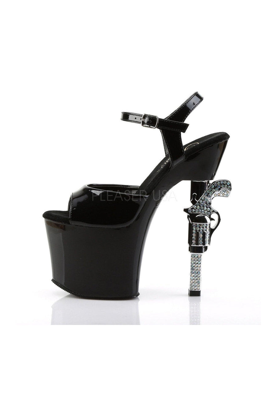 Pleaser REVOLVER-709 Platform Sandal in Black Vinyl